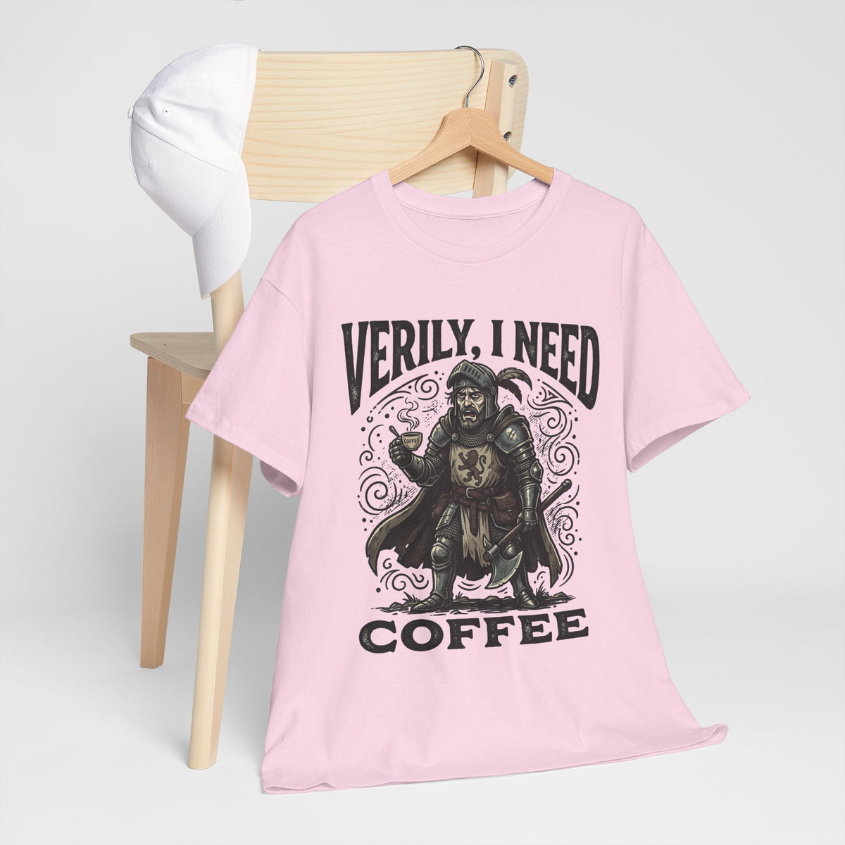Coffee Viking T‑Shirt — “Verily, I Need Coffee” Medieval Warrior Tee