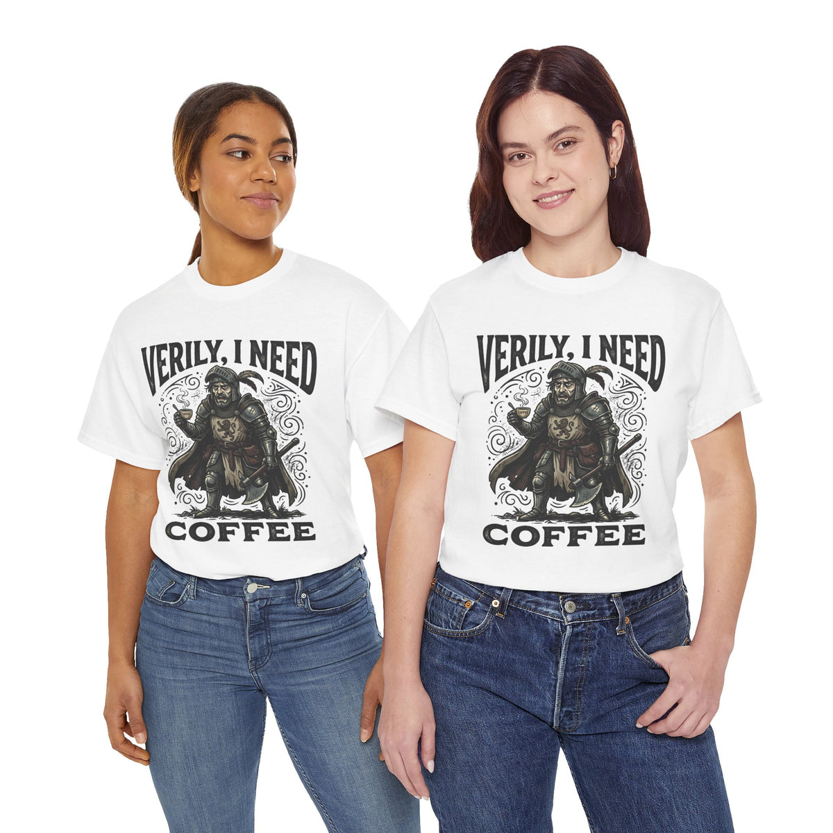 Coffee Viking T‑Shirt — “Verily, I Need Coffee” Medieval Warrior Tee