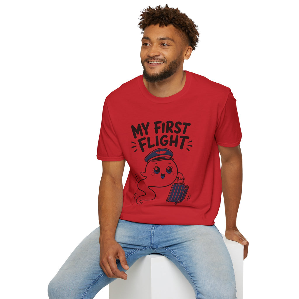 My First Flight T-Shirt — Cute Baby/Infant Travel Tee (Pilot Hat Ghost Design)