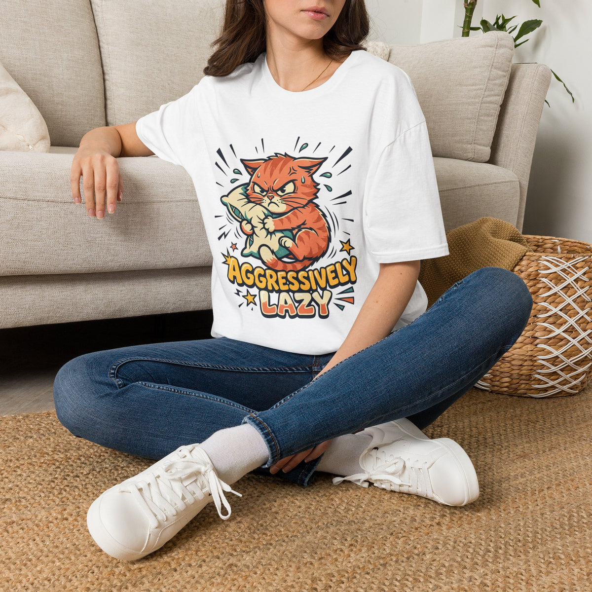 T-Shirt — Aggressively Lazy Cat Graphic Tee
