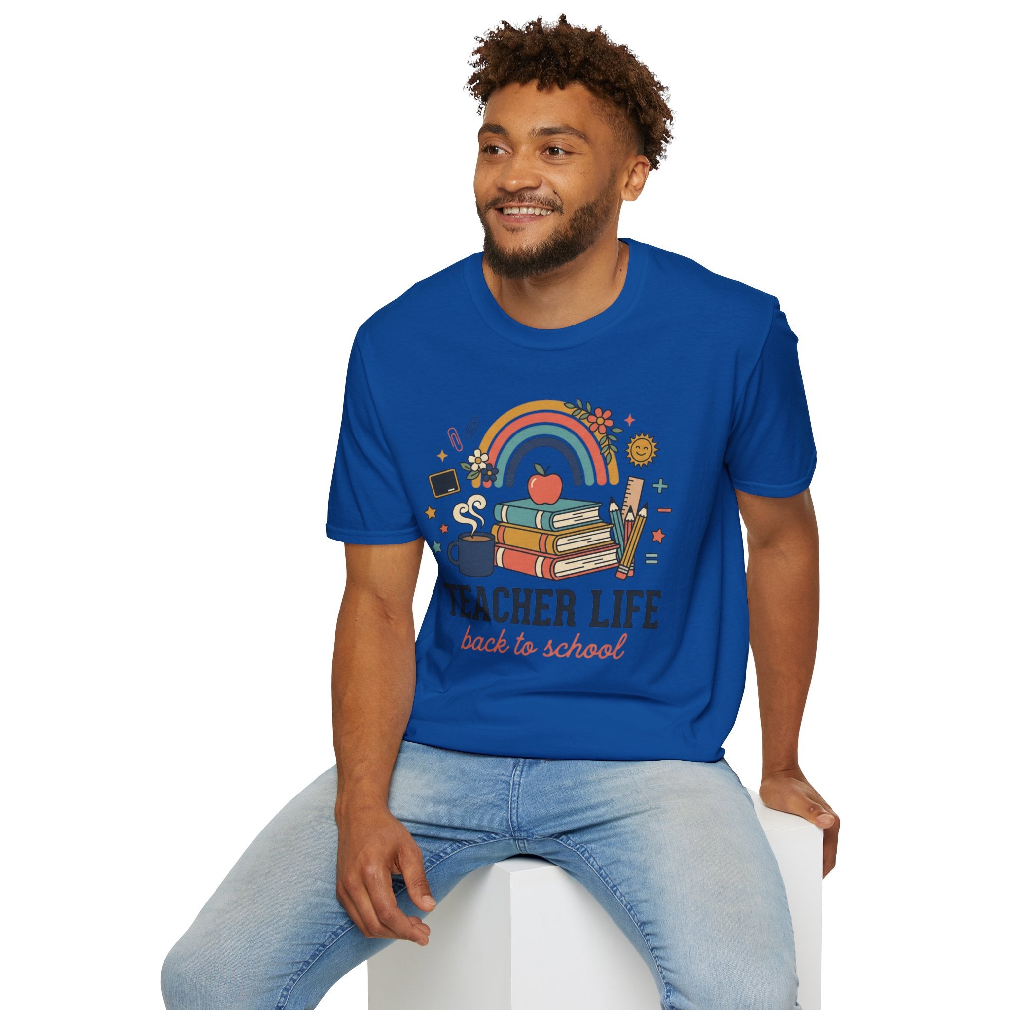 Teacher Life Back to School T-Shirt — Rainbow Books & Apple Graphic