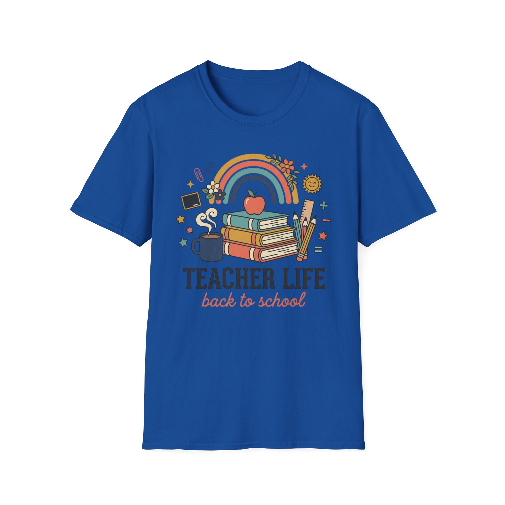 Teacher Life Back to School T-Shirt — Rainbow Books & Apple Graphic