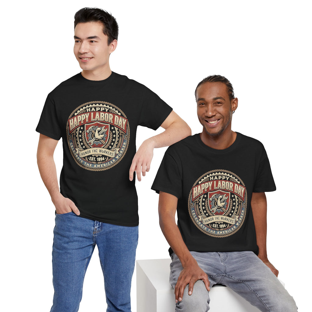 Happy Labor Day Tee – Vintage American Workers Emblem Shirt