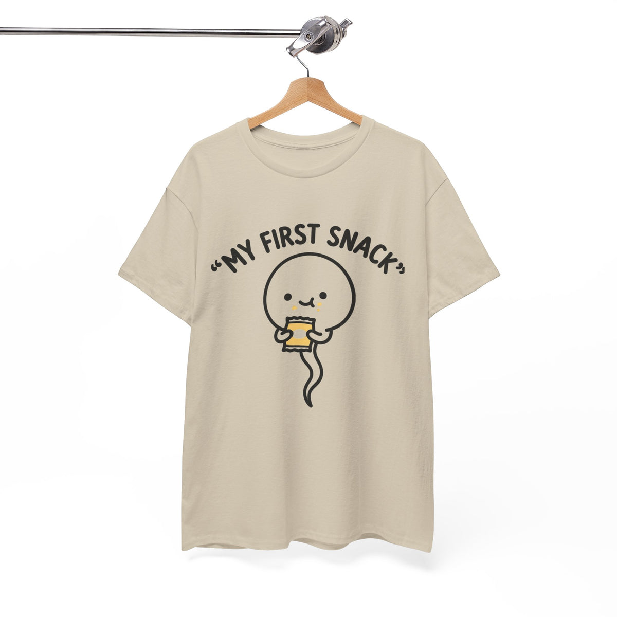 My First Snack Cute Sperm Graphic Tee — Funny Pregnancy Announcement Shirt