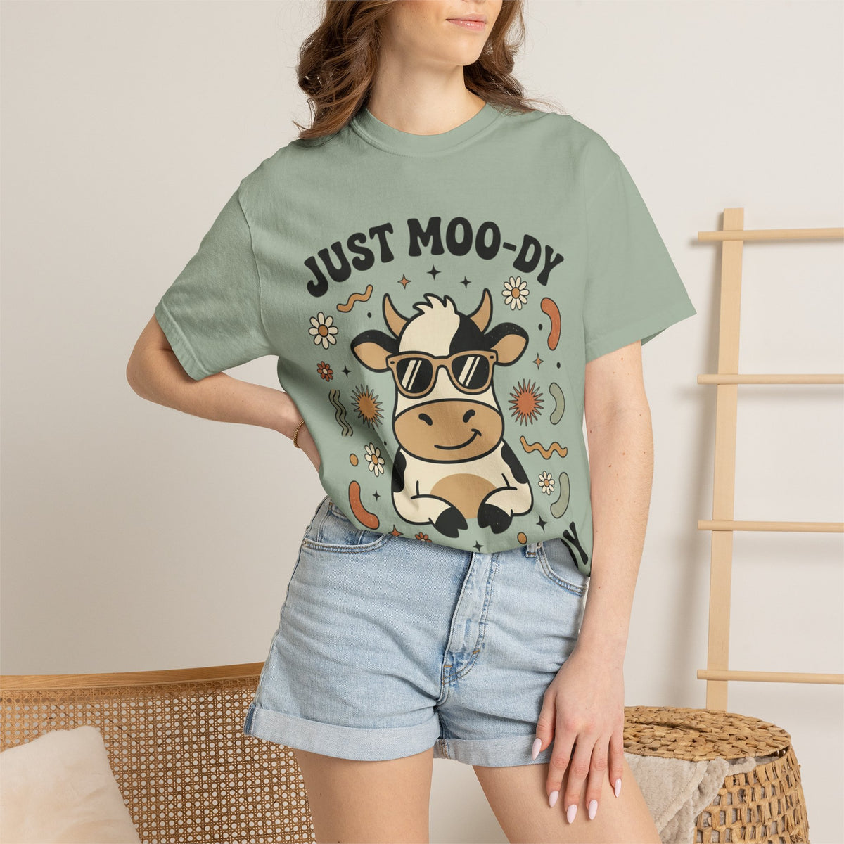 Just Moo-dy Cow T-Shirt — Cute Retro Cow Graphic Tee