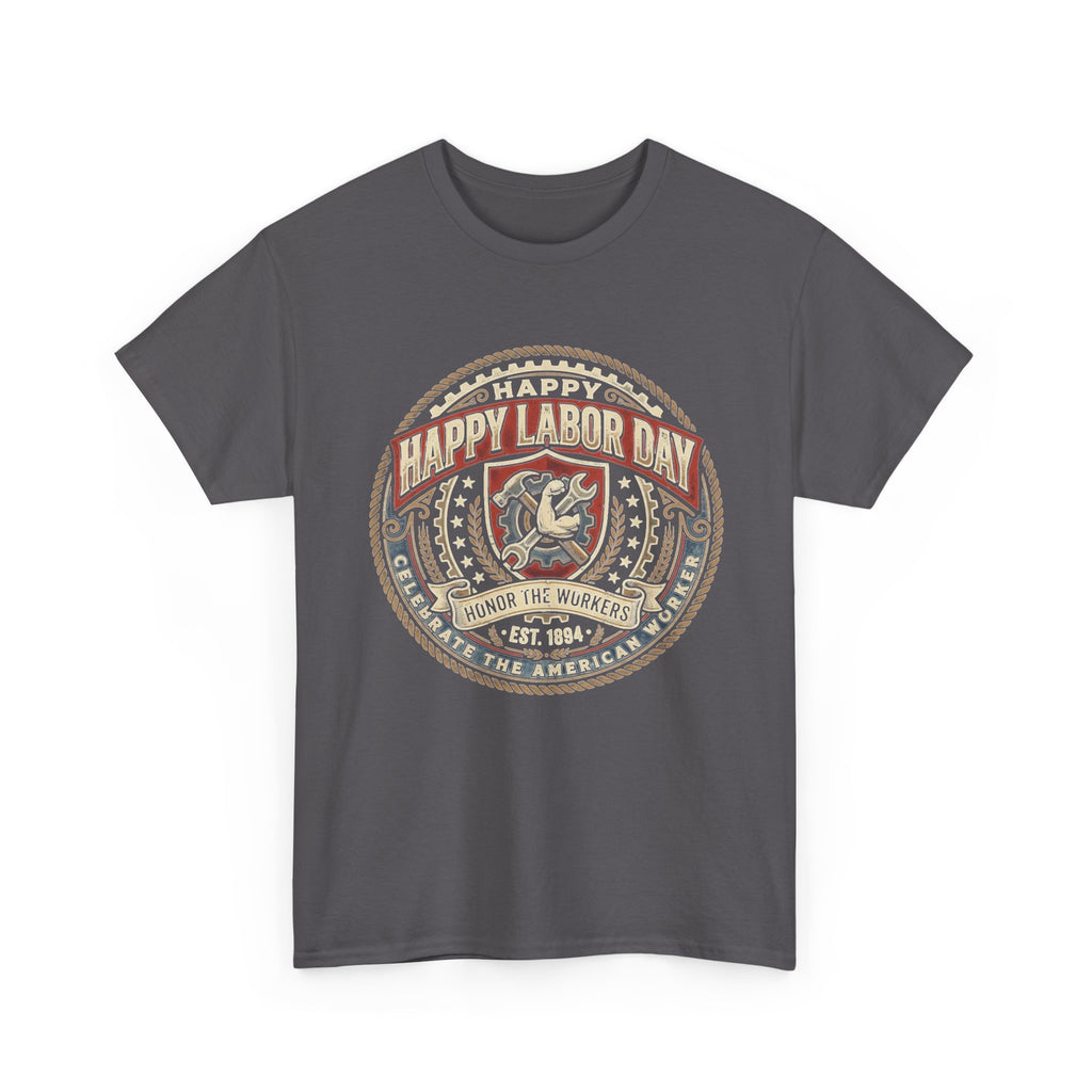 Happy Labor Day Tee – Vintage American Workers Emblem Shirt