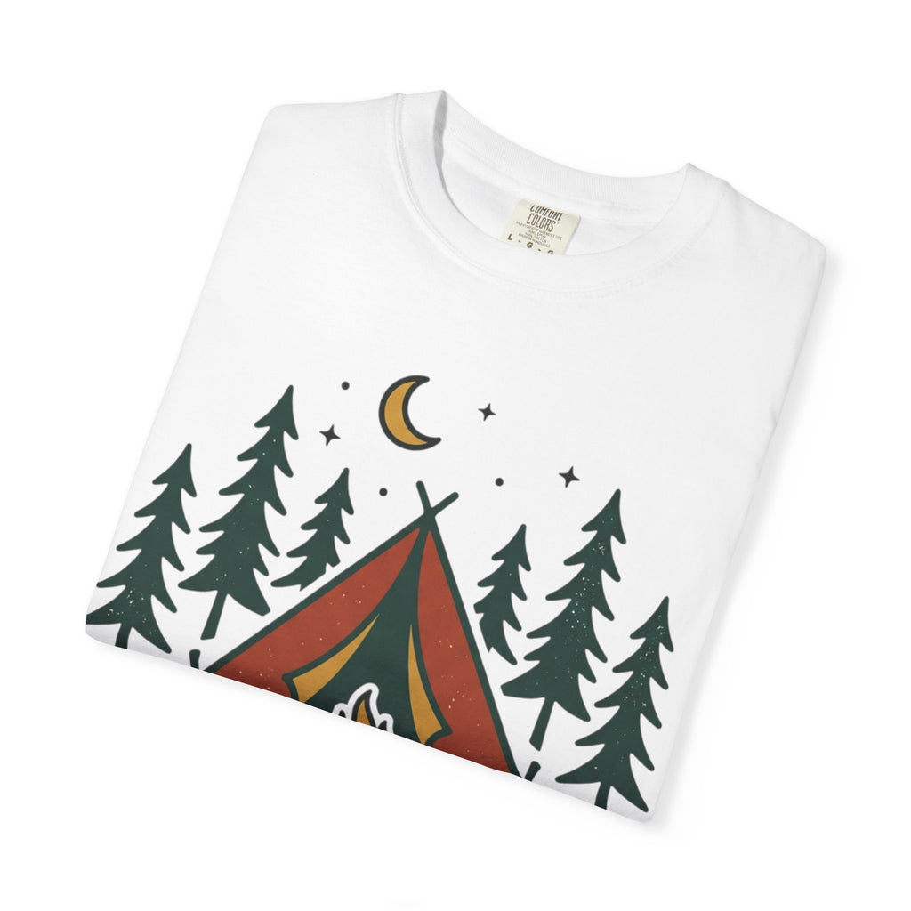 Camping T-Shirt — "Offline and Outside" Tent & Campfire Graphic
