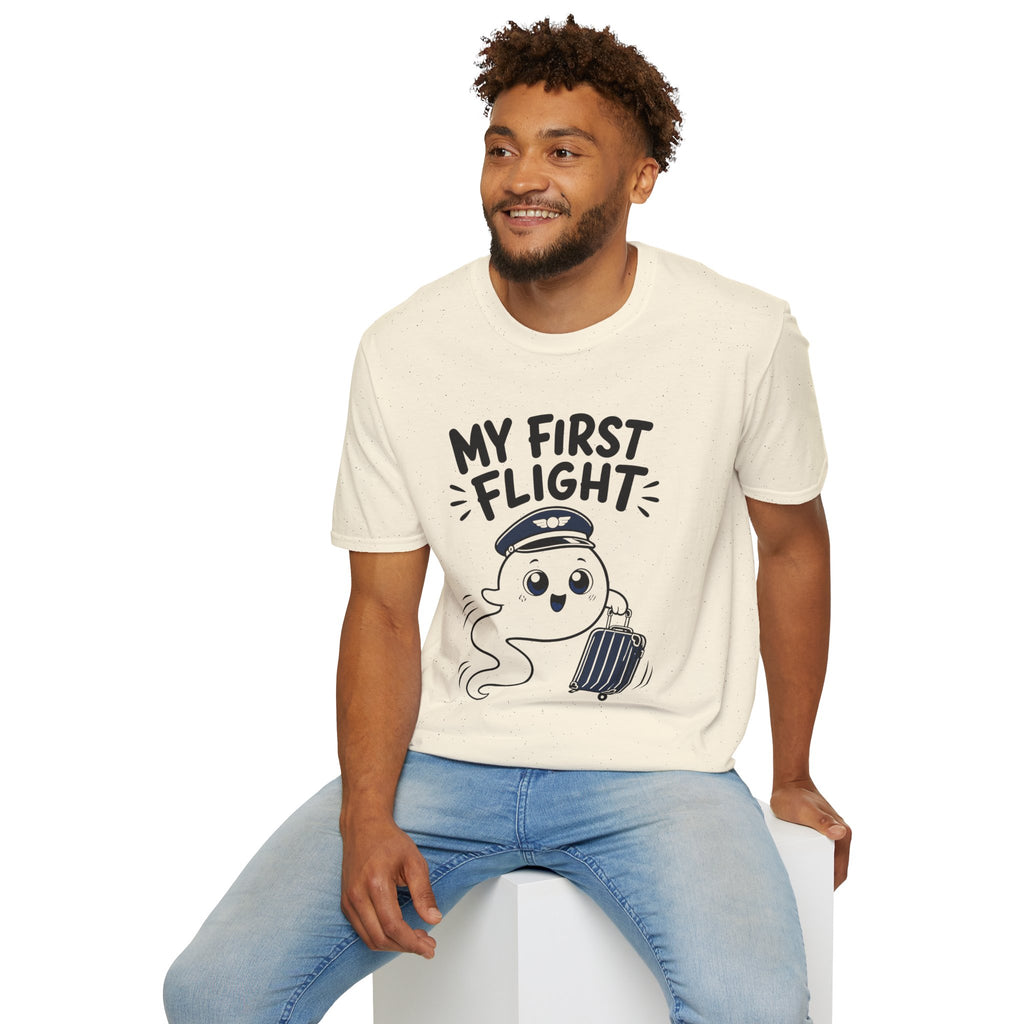 My First Flight T-Shirt — Cute Baby/Infant Travel Tee (Pilot Hat Ghost Design)