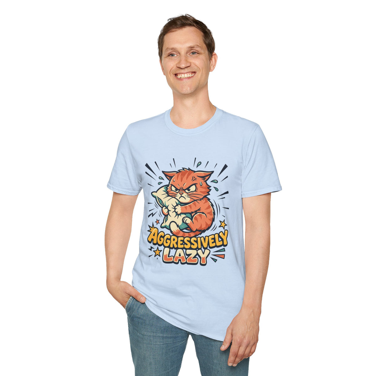 T-Shirt — Aggressively Lazy Cat Graphic Tee