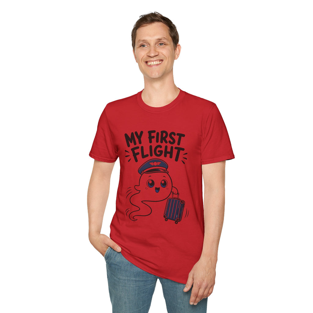 My First Flight T-Shirt — Cute Baby/Infant Travel Tee (Pilot Hat Ghost Design)