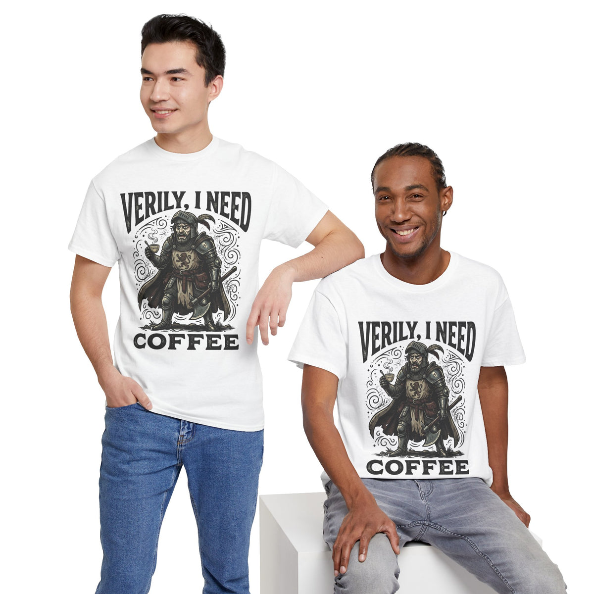 Coffee Viking T‑Shirt — “Verily, I Need Coffee” Medieval Warrior Tee