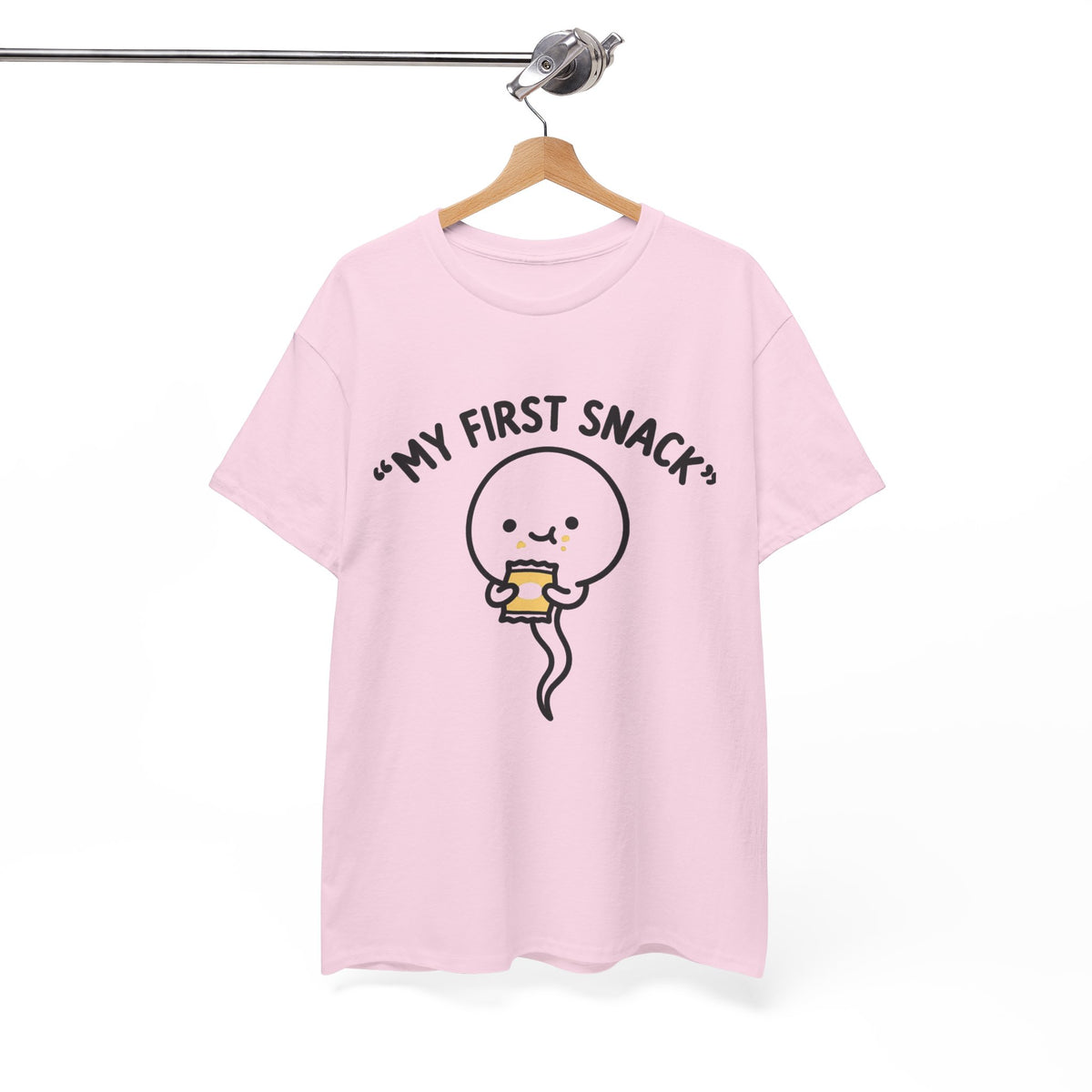 My First Snack Cute Sperm Graphic Tee — Funny Pregnancy Announcement Shirt