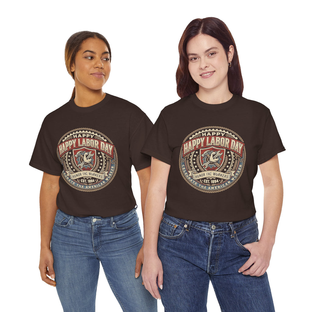 Happy Labor Day Tee – Vintage American Workers Emblem Shirt