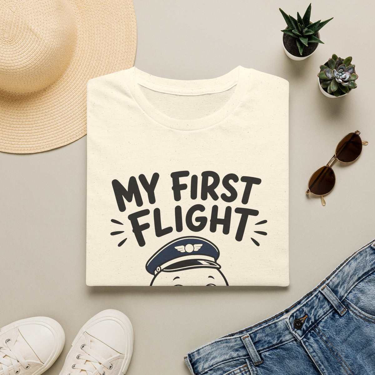 My First Flight T-Shirt — Cute Baby/Infant Travel Tee (Pilot Hat Ghost Design)