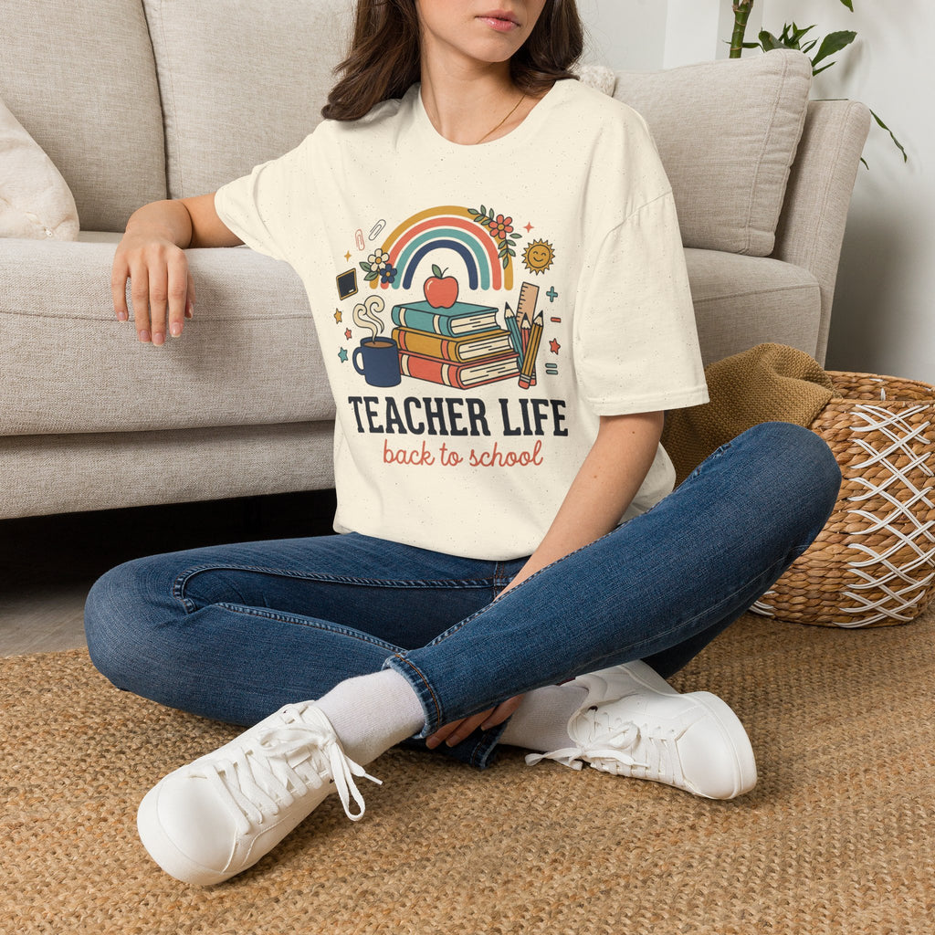 Teacher Life Back to School T-Shirt — Rainbow Books & Apple Graphic