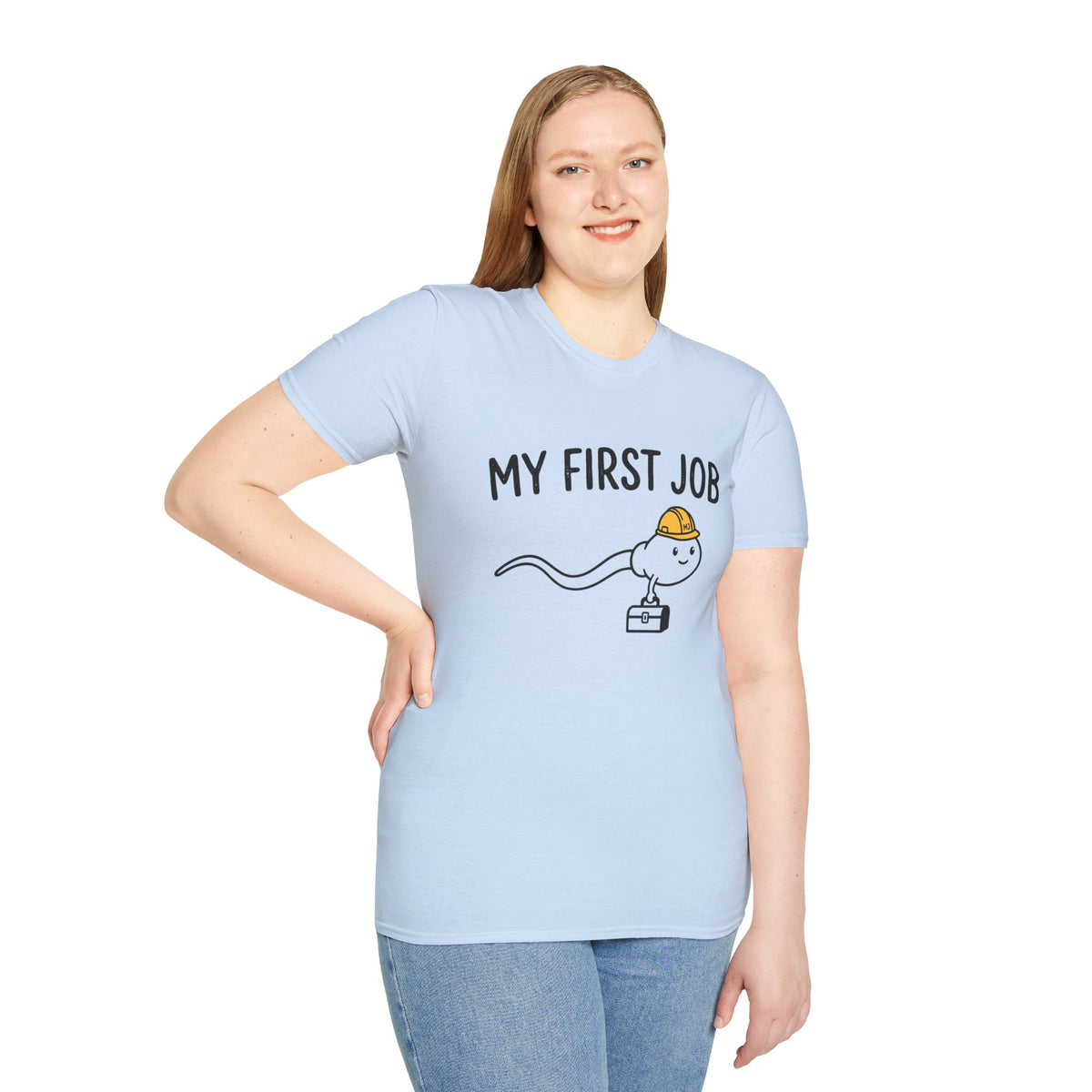 My First Job T-Shirt — Cute Sperm Cell Cartoon Construction Helmet Tee