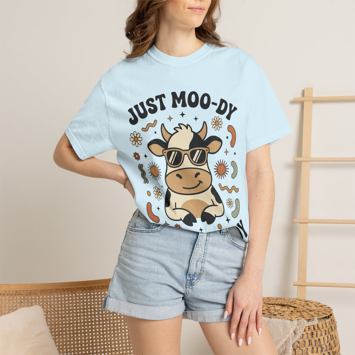 Just Moo-dy Cow T-Shirt — Cute Retro Cow Graphic Tee