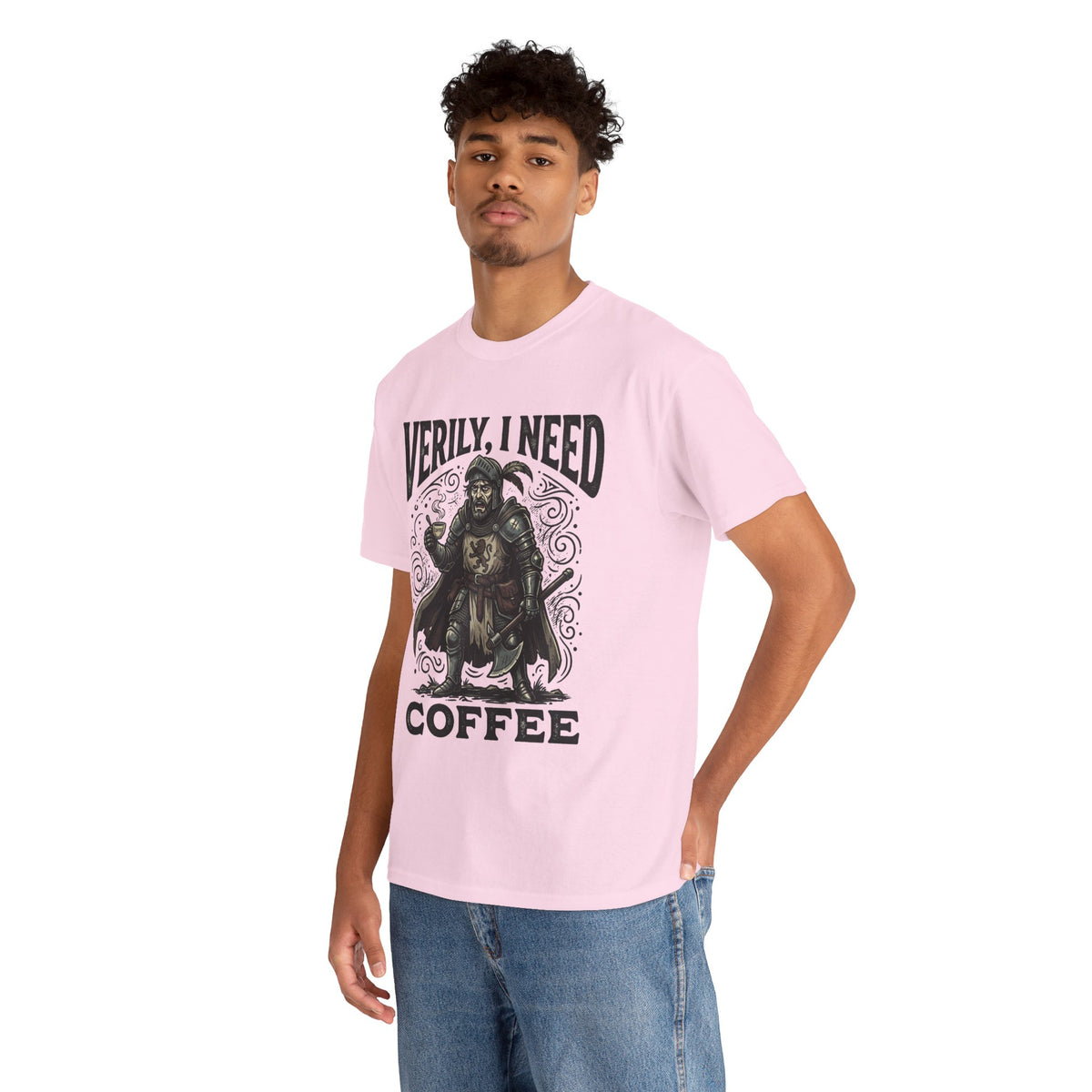 Coffee Viking T‑Shirt — “Verily, I Need Coffee” Medieval Warrior Tee