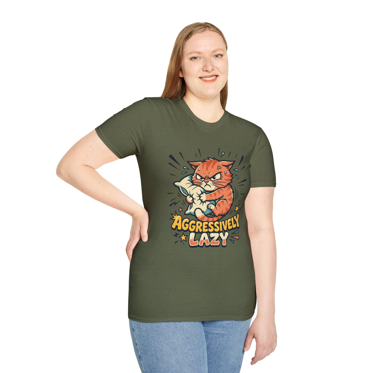 T-Shirt — Aggressively Lazy Cat Graphic Tee