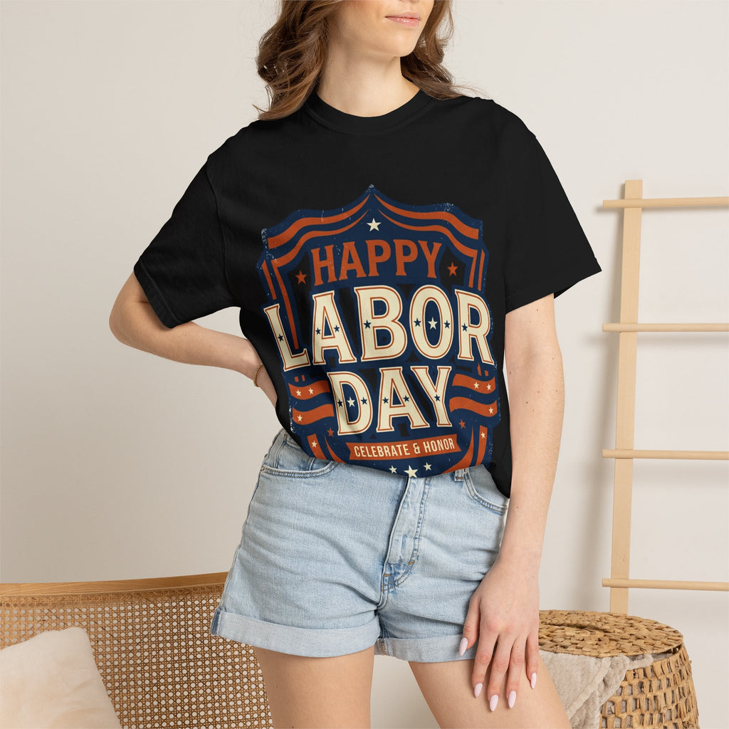Happy Labor Day 'Celebrate & Honor' Shield Graphic T-Shirt