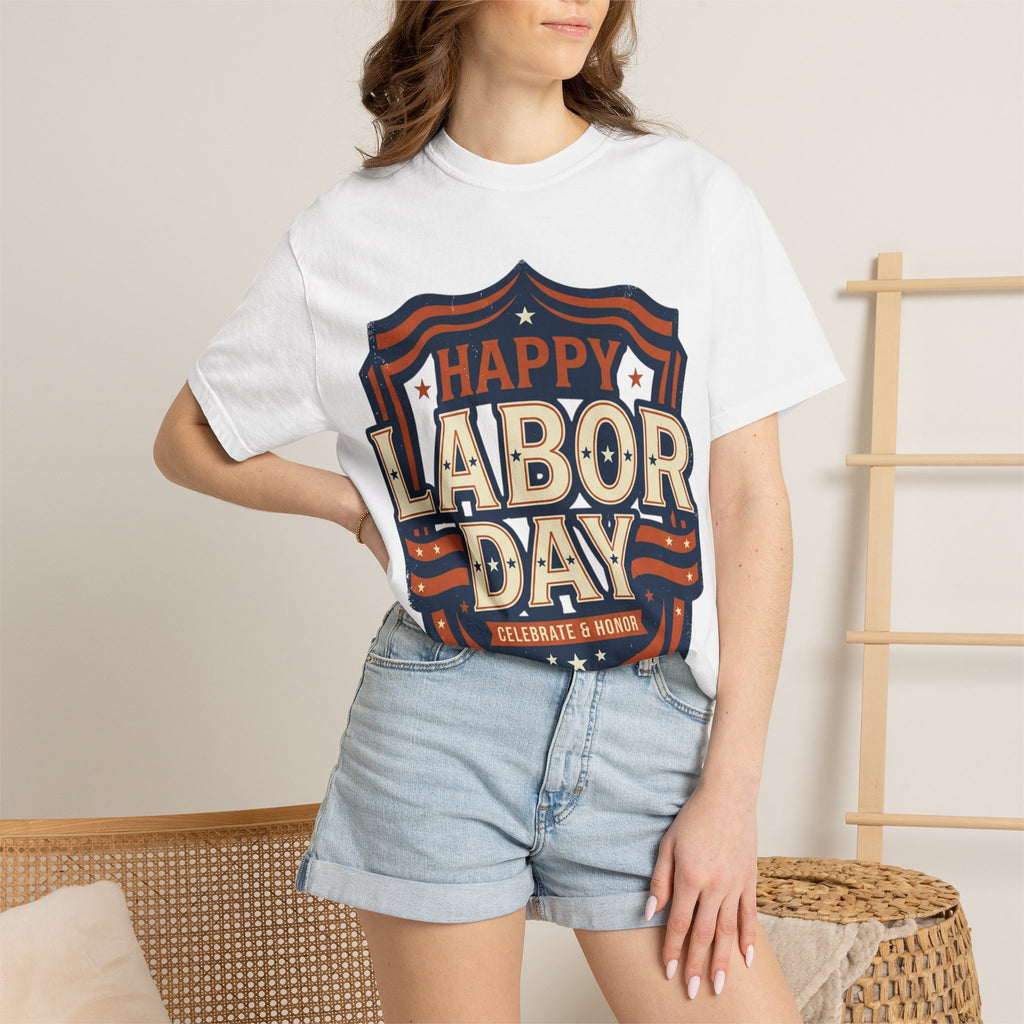 Happy Labor Day 'Celebrate & Honor' Shield Graphic T-Shirt