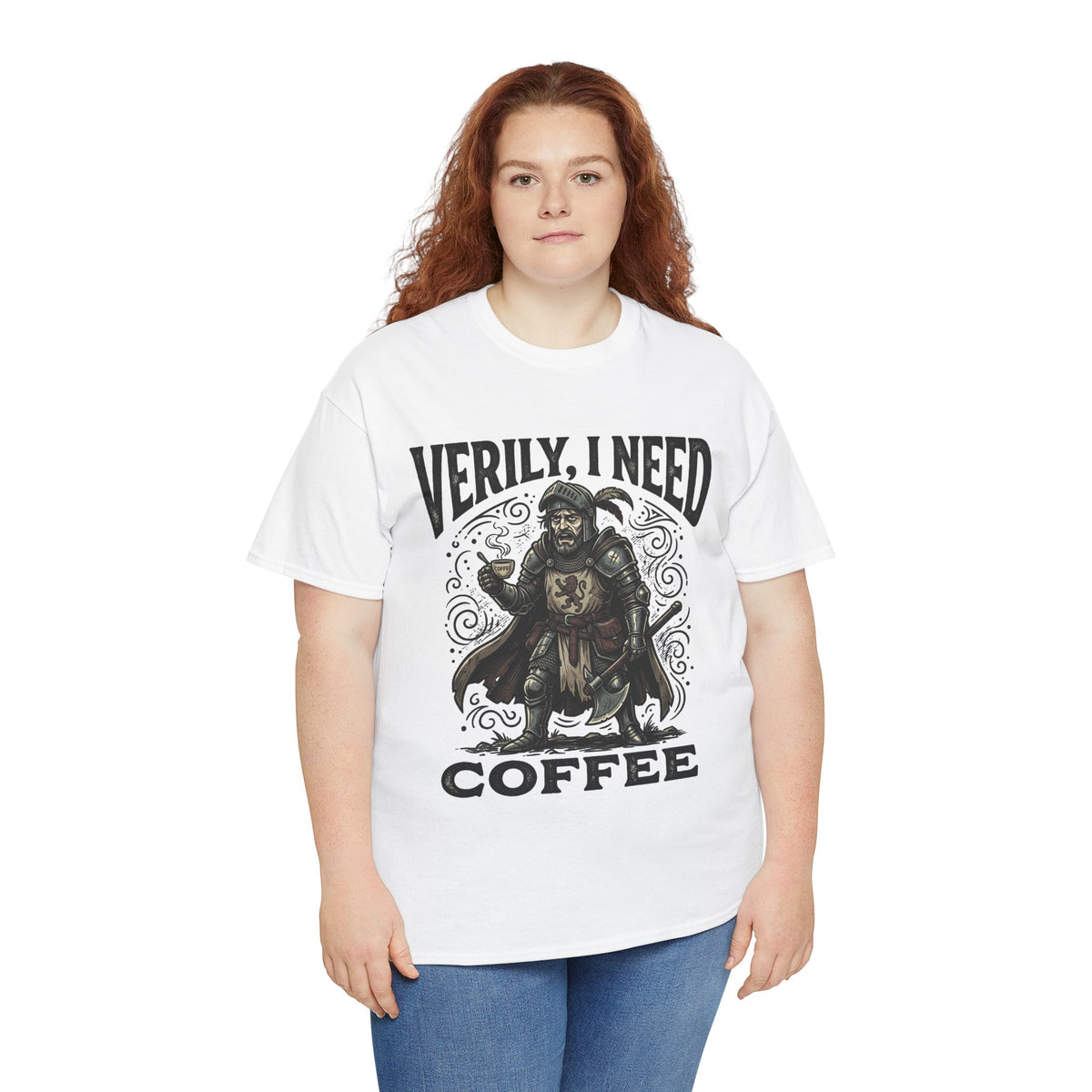 Coffee Viking T‑Shirt — “Verily, I Need Coffee” Medieval Warrior Tee