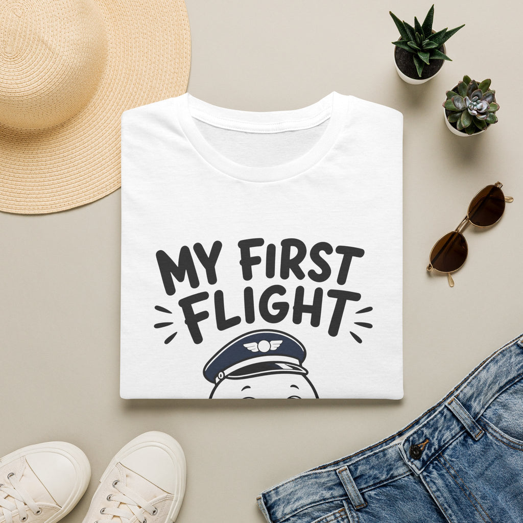 My First Flight T-Shirt — Cute Baby/Infant Travel Tee (Pilot Hat Ghost Design)