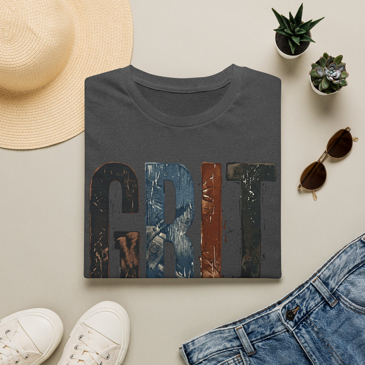 Grit Graphic T-Shirt — Rustic Patriotic Stripes Motivational Tee