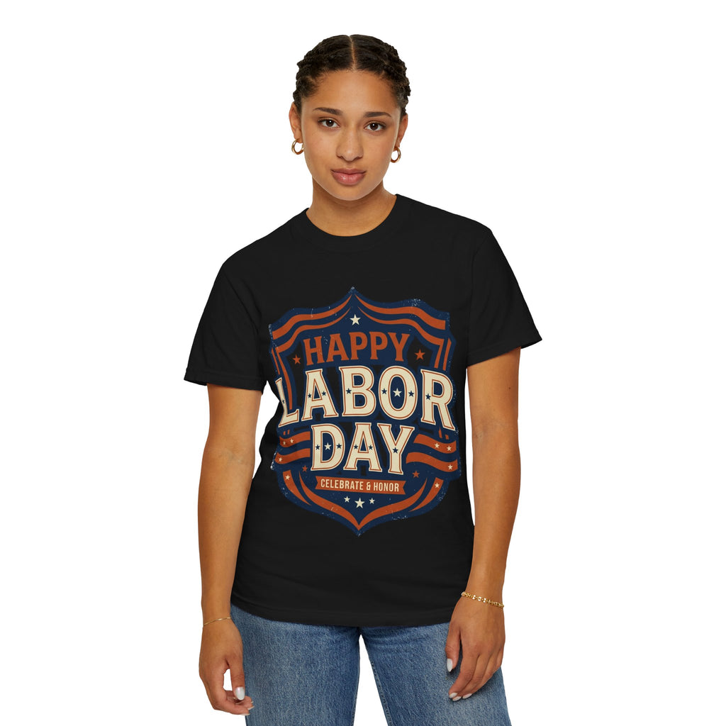 Happy Labor Day 'Celebrate & Honor' Shield Graphic T-Shirt