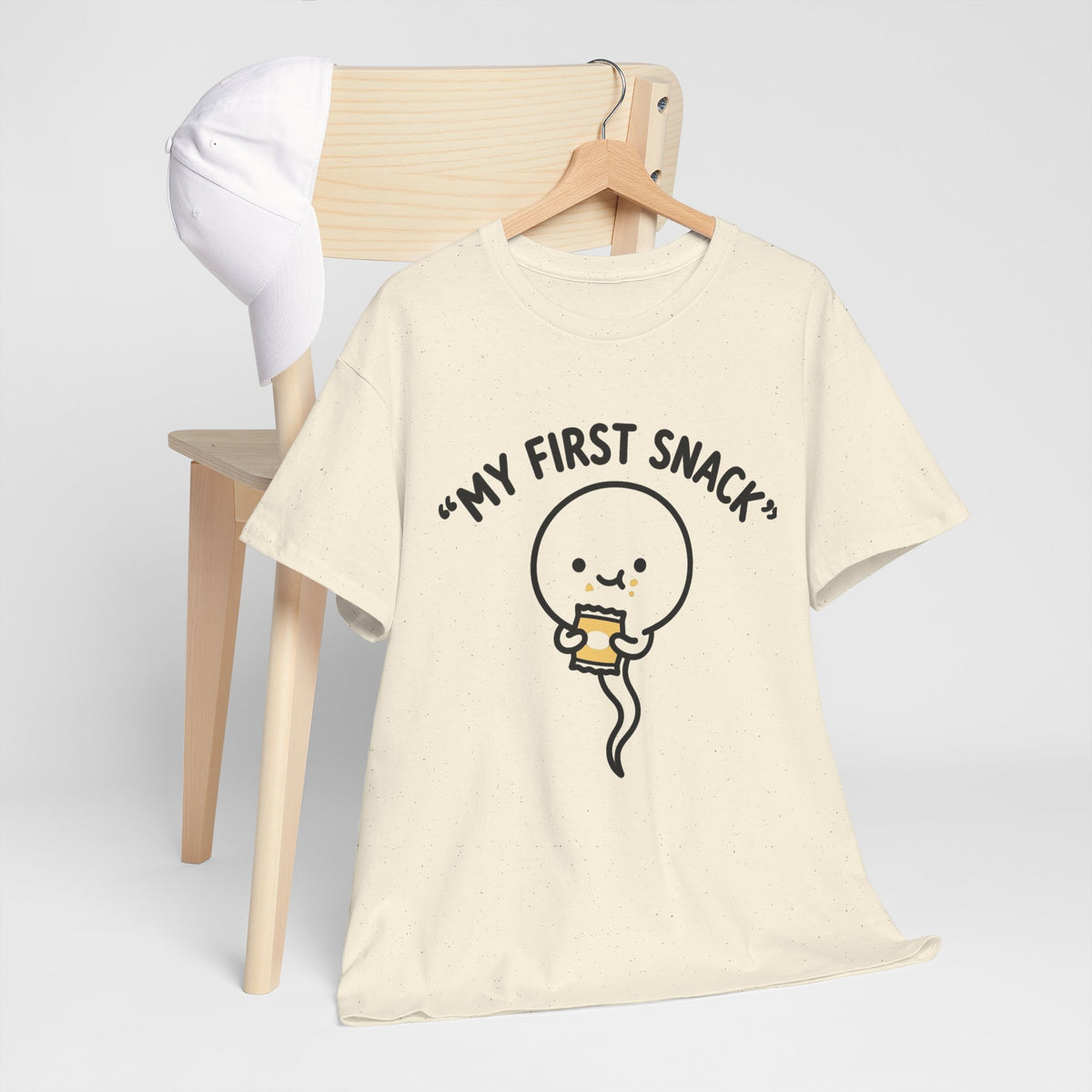 My First Snack Cute Sperm Graphic Tee — Funny Pregnancy Announcement Shirt