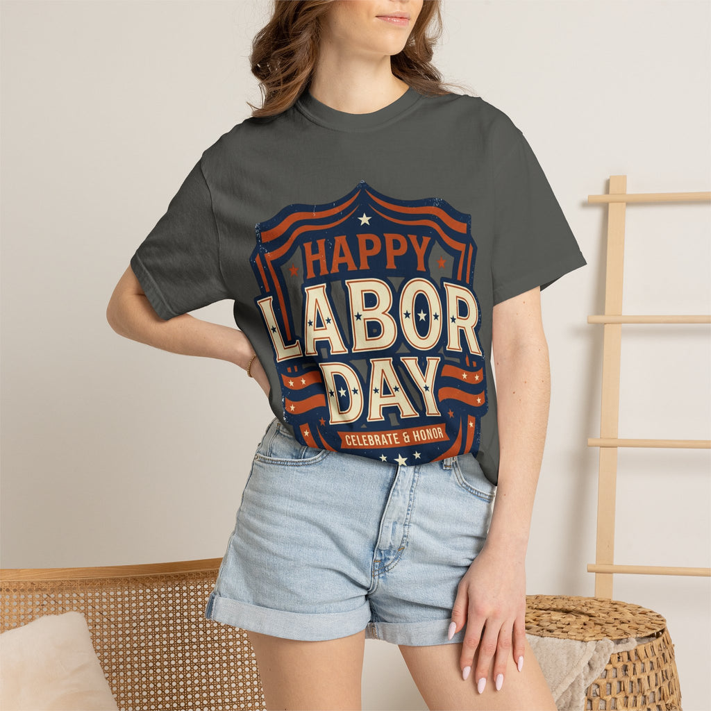 Happy Labor Day 'Celebrate & Honor' Shield Graphic T-Shirt