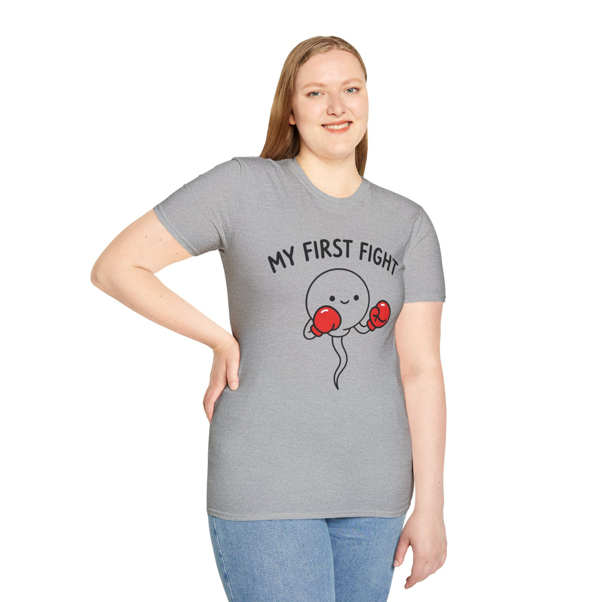 My First Fight T‑Shirt — Cute Boxing Sperm Fertility Humor Gift