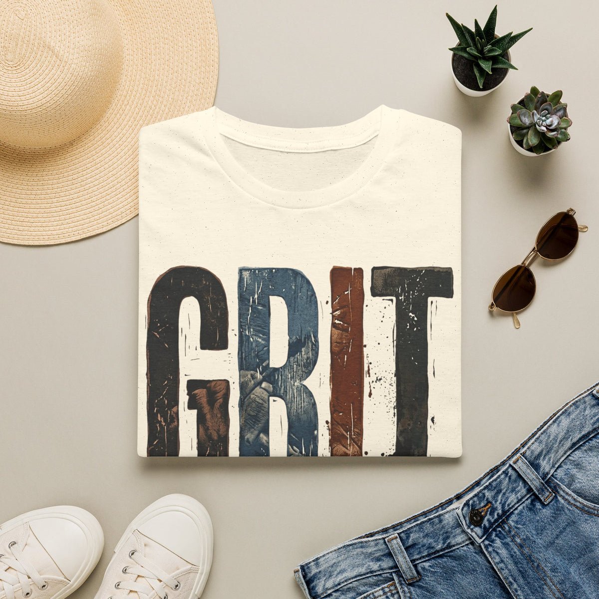 Grit Graphic T-Shirt — Rustic Patriotic Stripes Motivational Tee