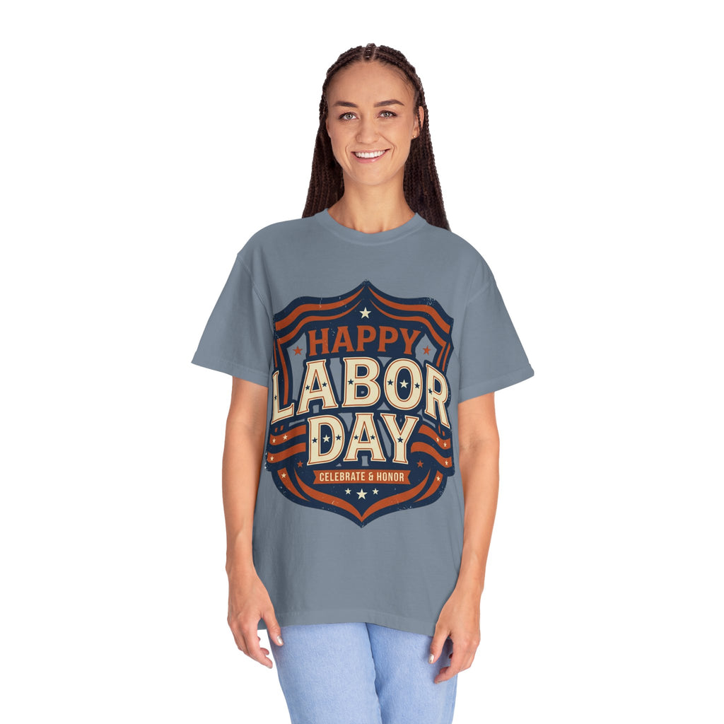 Happy Labor Day 'Celebrate & Honor' Shield Graphic T-Shirt