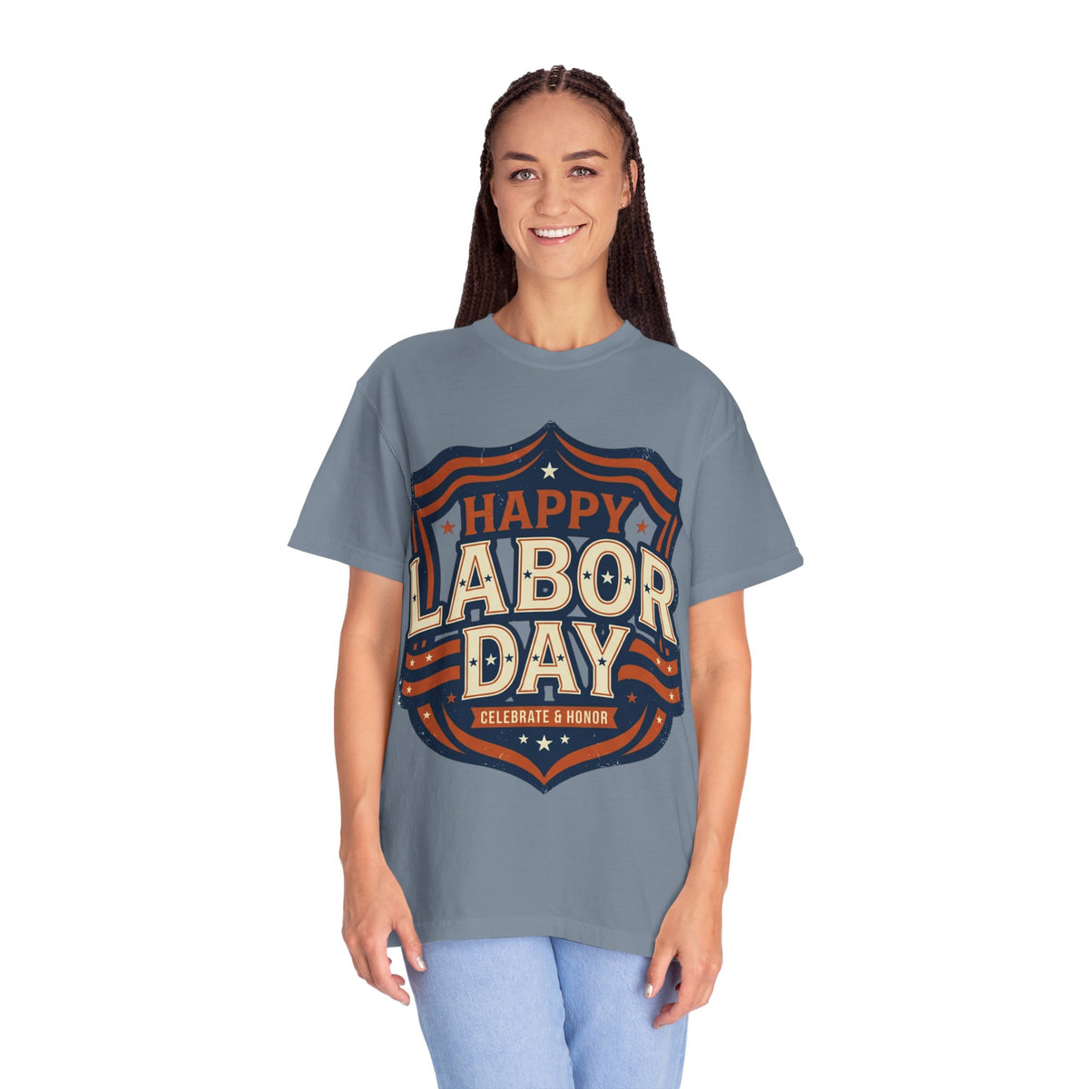Happy Labor Day 'Celebrate & Honor' Shield Graphic T-Shirt