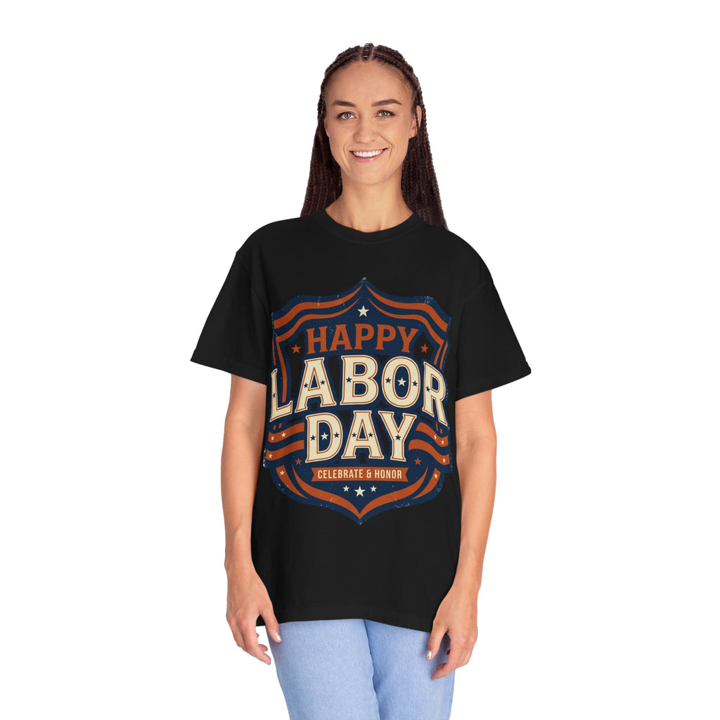 Happy Labor Day 'Celebrate & Honor' Shield Graphic T-Shirt