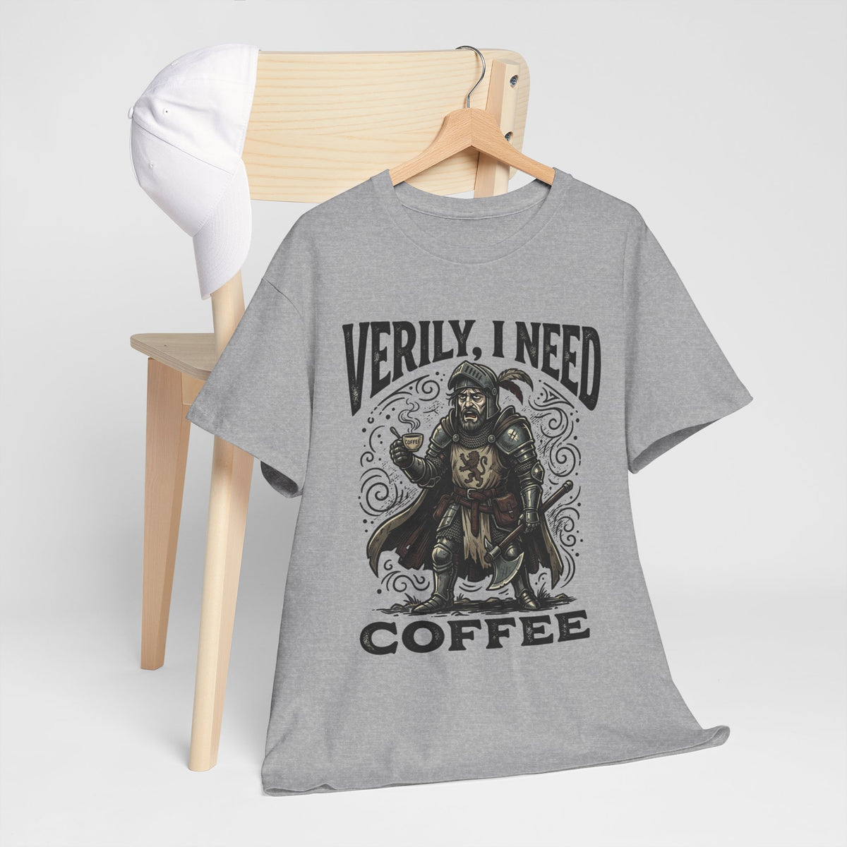 Coffee Viking T‑Shirt — “Verily, I Need Coffee” Medieval Warrior Tee