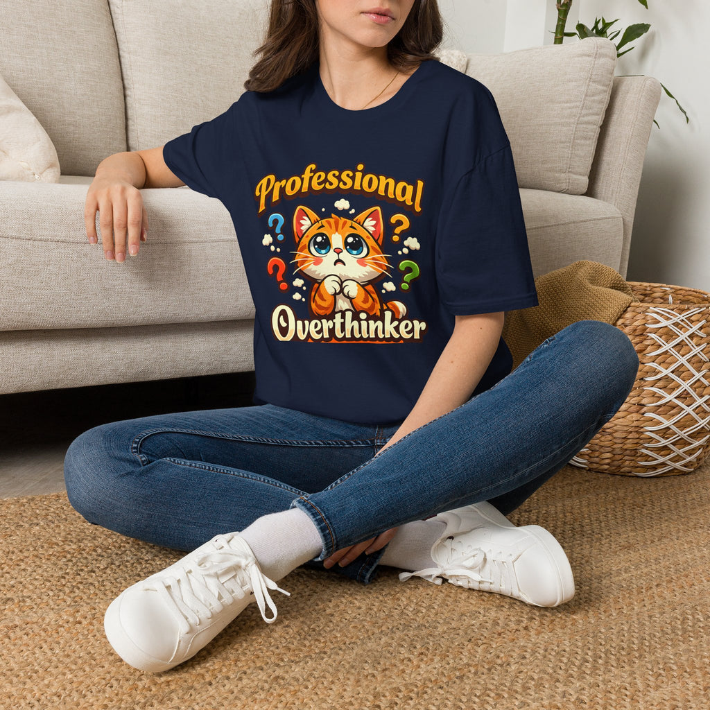 T-Shirt — "Professional Overthinker" Cute Cat Graphic