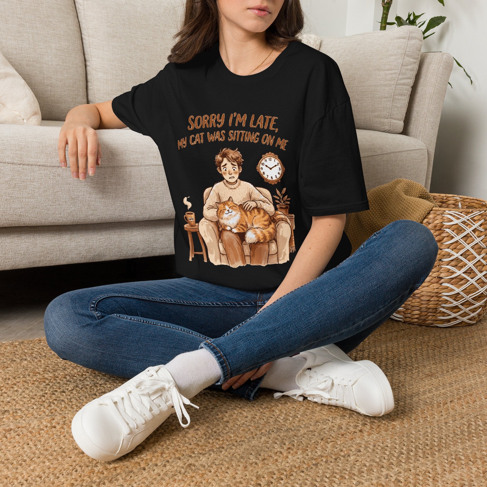 Cat Lover T‑Shirt — "Sorry I'm Late, My Cat Was Sitting On Me" Funny Graphic Tee