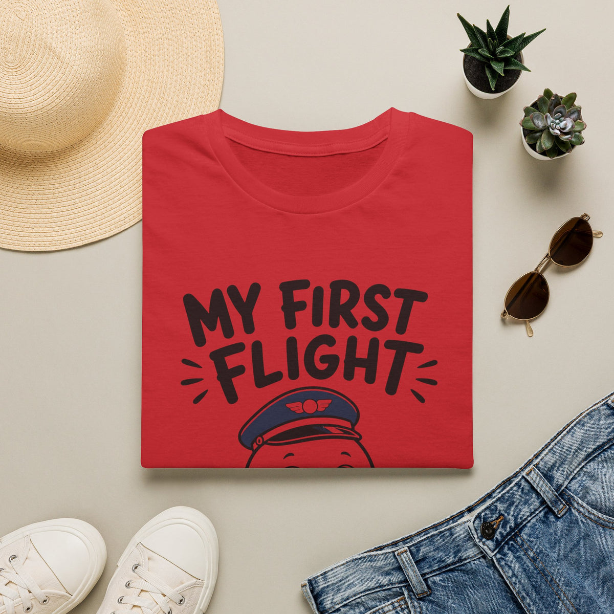 My First Flight T-Shirt — Cute Baby/Infant Travel Tee (Pilot Hat Ghost Design)