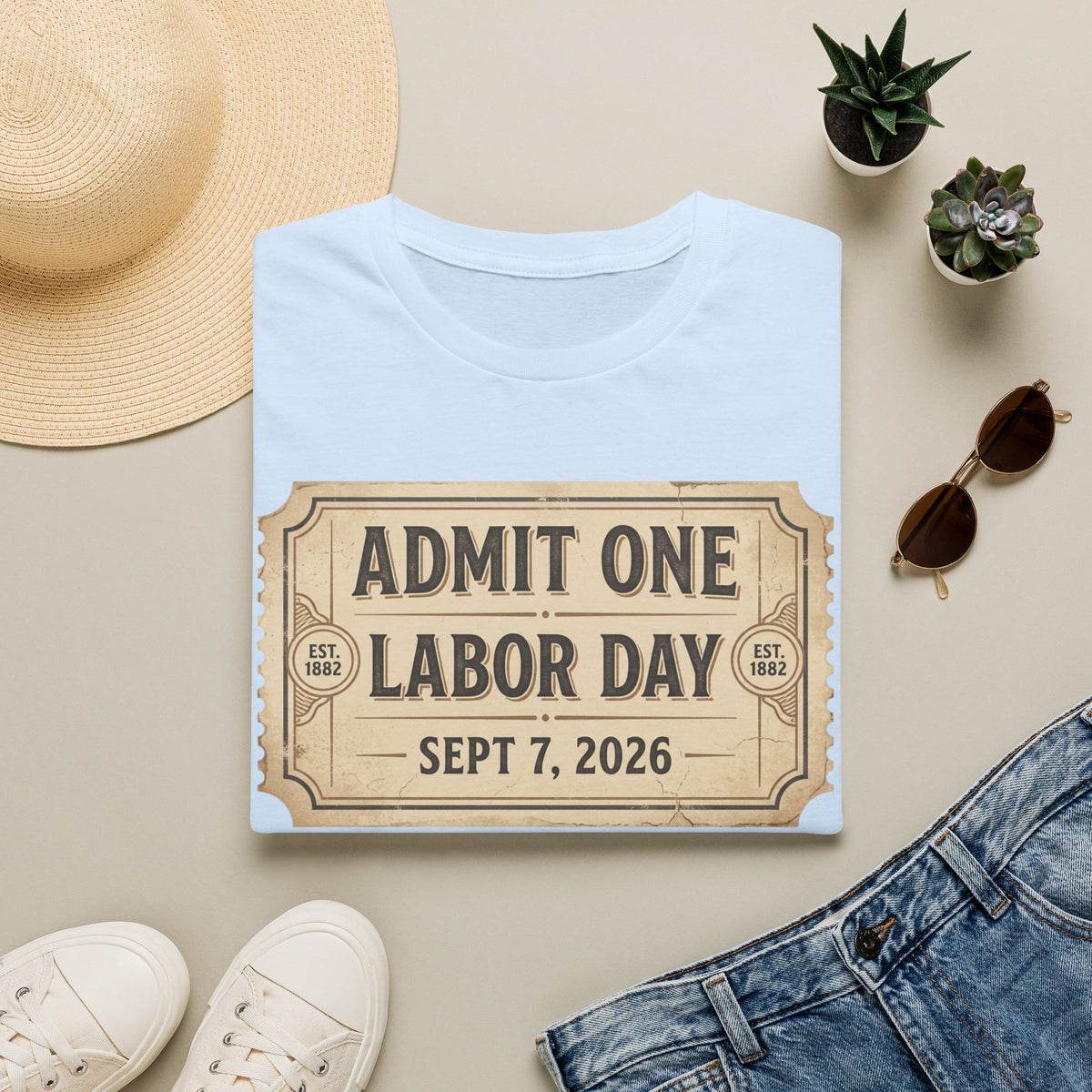 Labor Day 'Admit One' Ticket T-Shirt — Sept 7, 2026 Celebration Tee