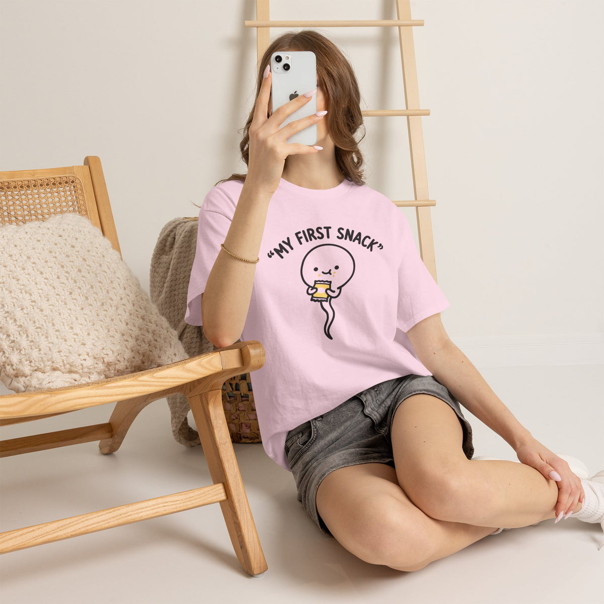 My First Snack Cute Sperm Graphic Tee — Funny Pregnancy Announcement Shirt
