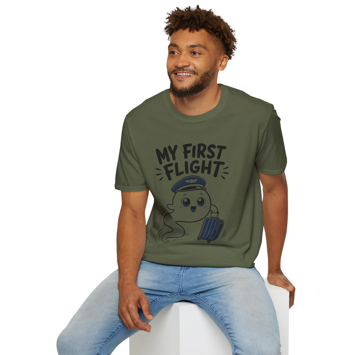 My First Flight T-Shirt — Cute Baby/Infant Travel Tee (Pilot Hat Ghost Design)