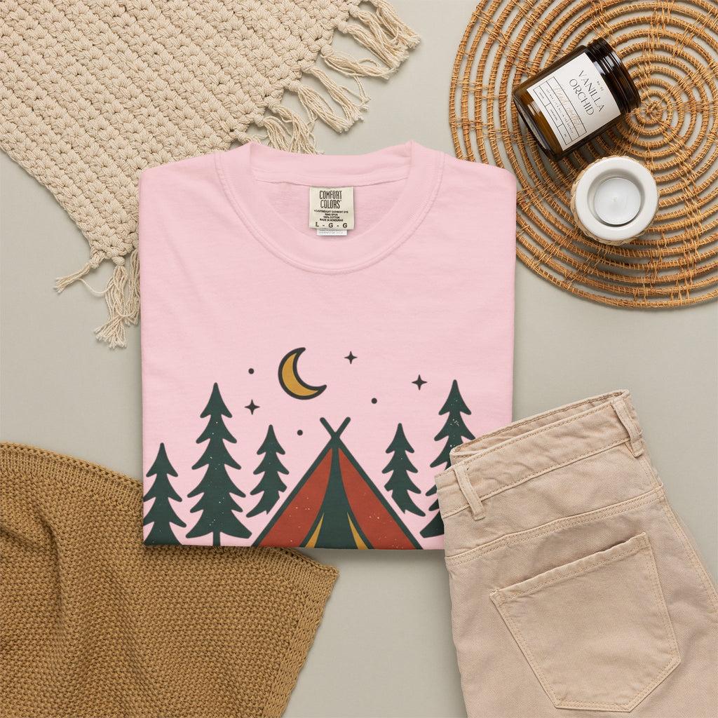 Camping T-Shirt — "Offline and Outside" Tent & Campfire Graphic