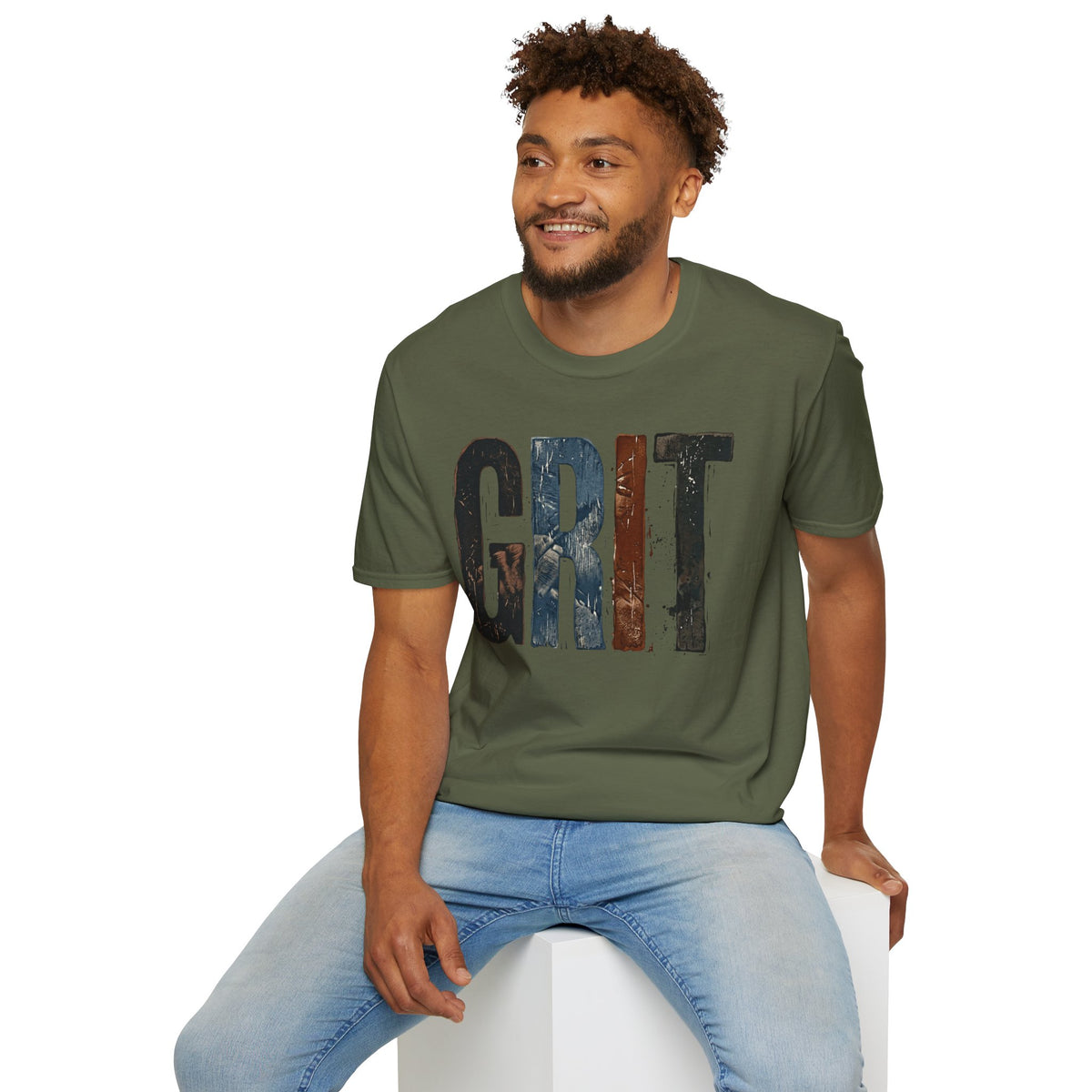 Grit Graphic T-Shirt — Rustic Patriotic Stripes Motivational Tee