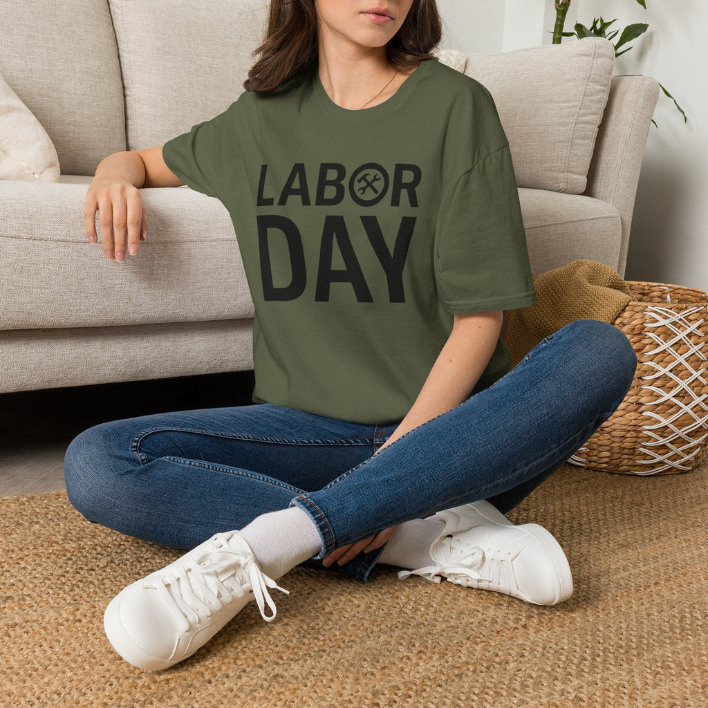 Labor Day Tools Graphic T-Shirt — Bold 'Labor Day' Text with Wrench & Hammer