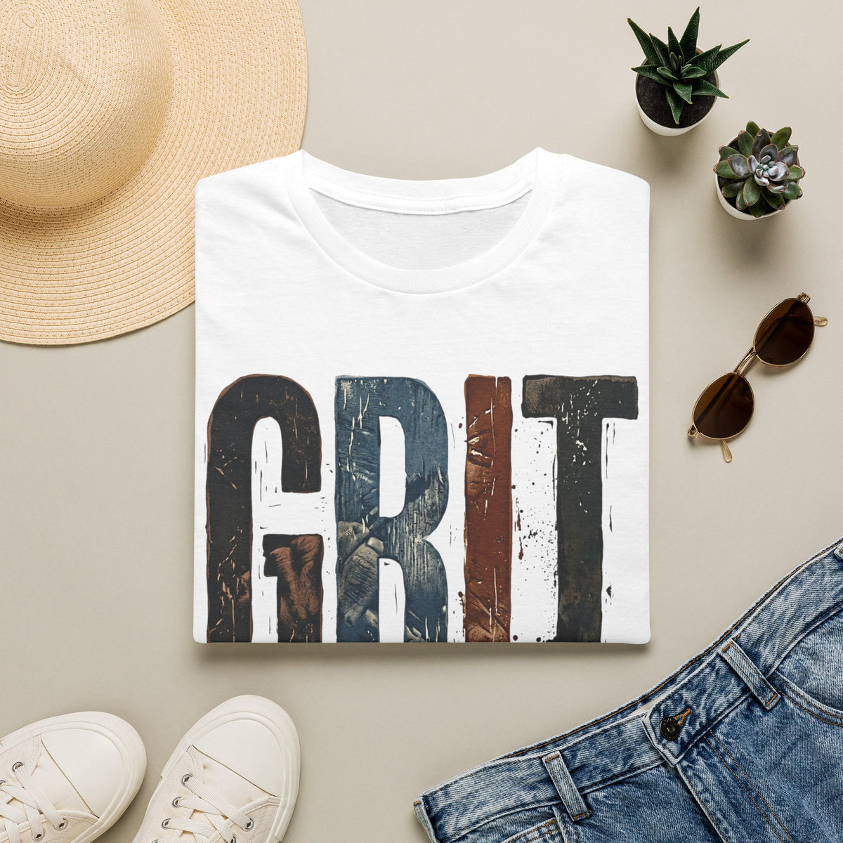 Grit Graphic T-Shirt — Rustic Patriotic Stripes Motivational Tee