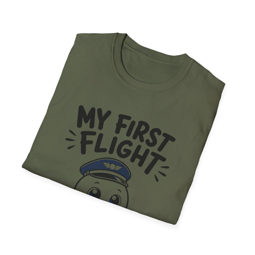 My First Flight T-Shirt — Cute Baby/Infant Travel Tee (Pilot Hat Ghost Design)