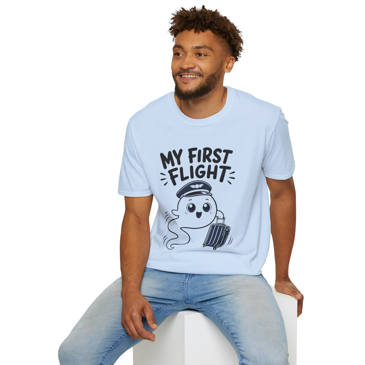My First Flight T-Shirt — Cute Baby/Infant Travel Tee (Pilot Hat Ghost Design)