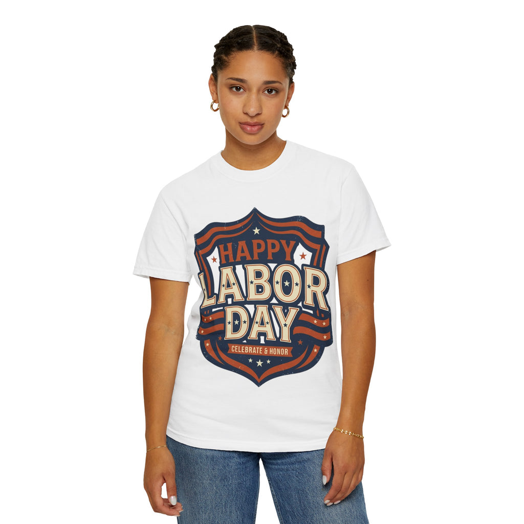 Happy Labor Day 'Celebrate & Honor' Shield Graphic T-Shirt